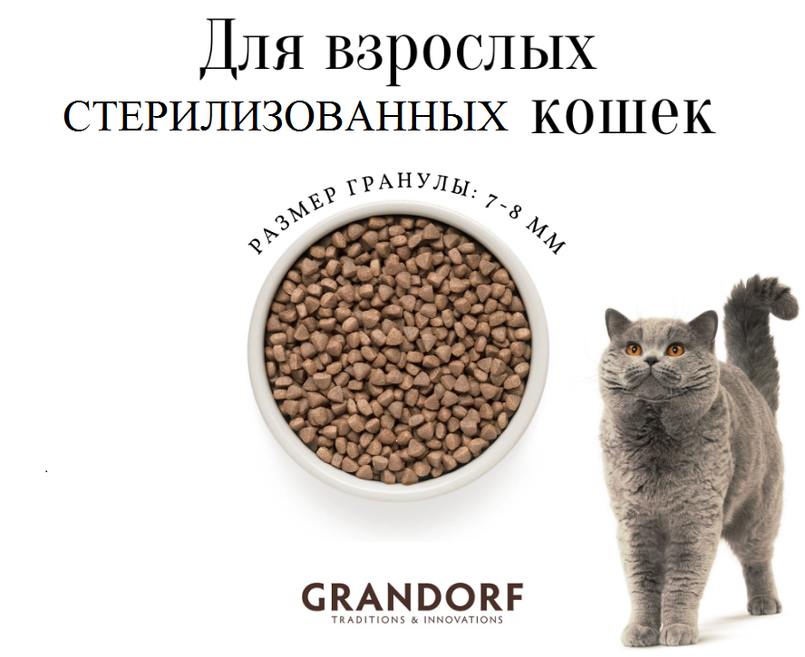 Grandorf sterilised для стерилизованных кошек. Грандорф для кастрированных котов. Производство из глины кошачьего гранула. Холистики для кошек стерилизованных фото.